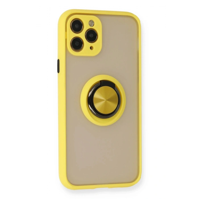 Newface iPhone 11 Pro Max Kılıf Montreal Yüzüklü Silikon Kapak - Sarı