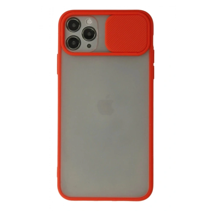 Newface iPhone 11 Pro Max Kılıf Palm Buzlu Kamera Sürgülü Silikon - Kırmızı