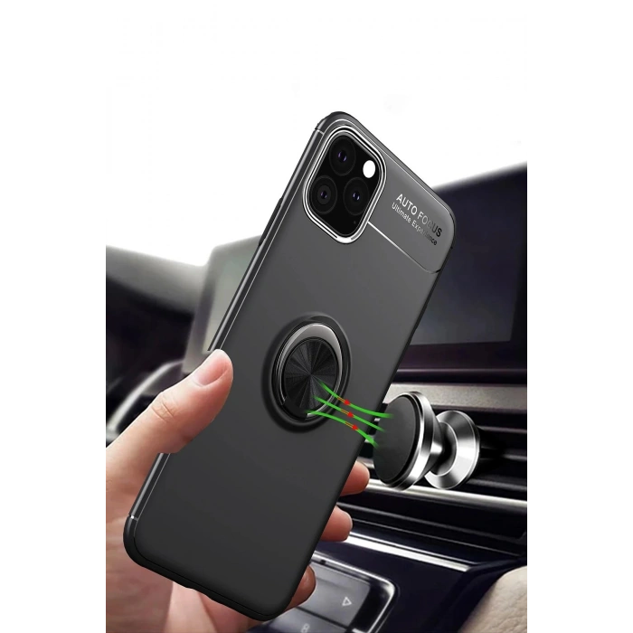 Newface iPhone 11 Pro Max Kılıf Range Yüzüklü Silikon - Siyah