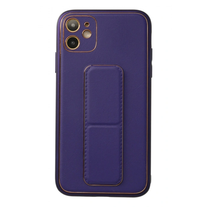 Newface iPhone 12 Kılıf Coco Deri Standlı Kapak - Mor