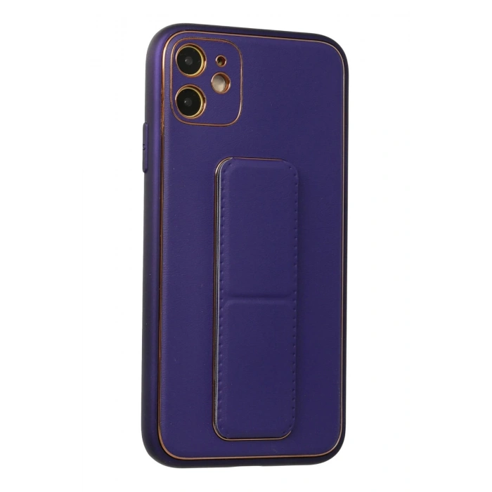 Newface iPhone 12 Kılıf Coco Deri Standlı Kapak - Mor