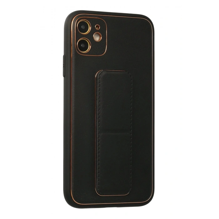 Newface iPhone 12 Kılıf Coco Deri Standlı Kapak - Siyah