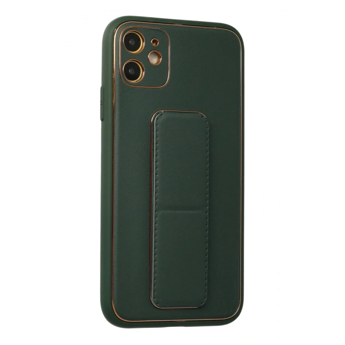 Newface iPhone 12 Kılıf Coco Deri Standlı Kapak - Yeşil