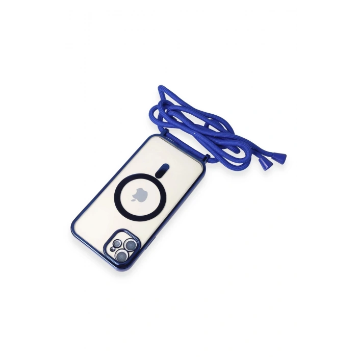 Newface iPhone 12 Kılıf Divo Lazer Askılı Magsafe Kapak - Mavi
