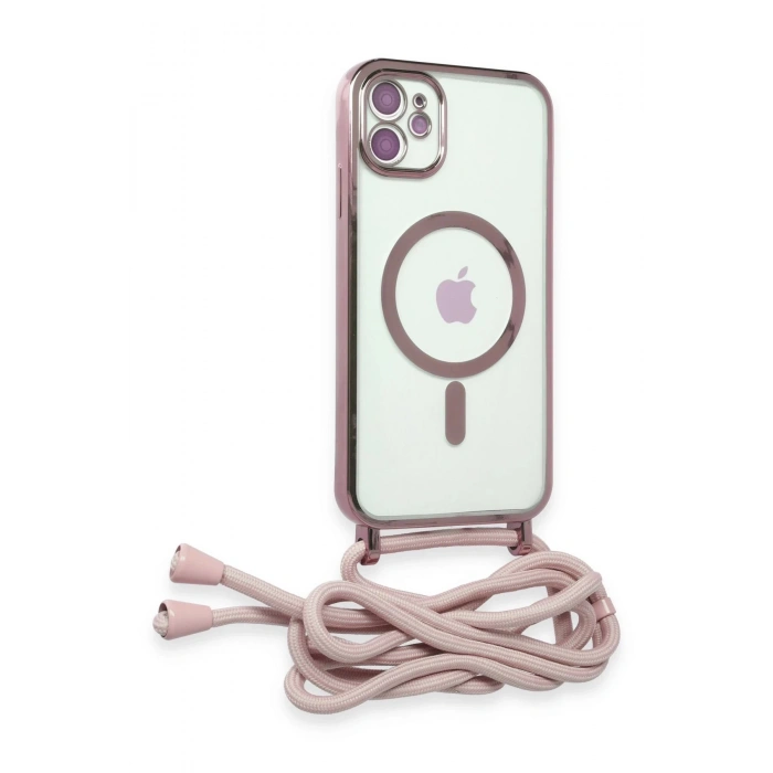 Newface iPhone 12 Kılıf Divo Lazer Askılı Magsafe Kapak - Pembe