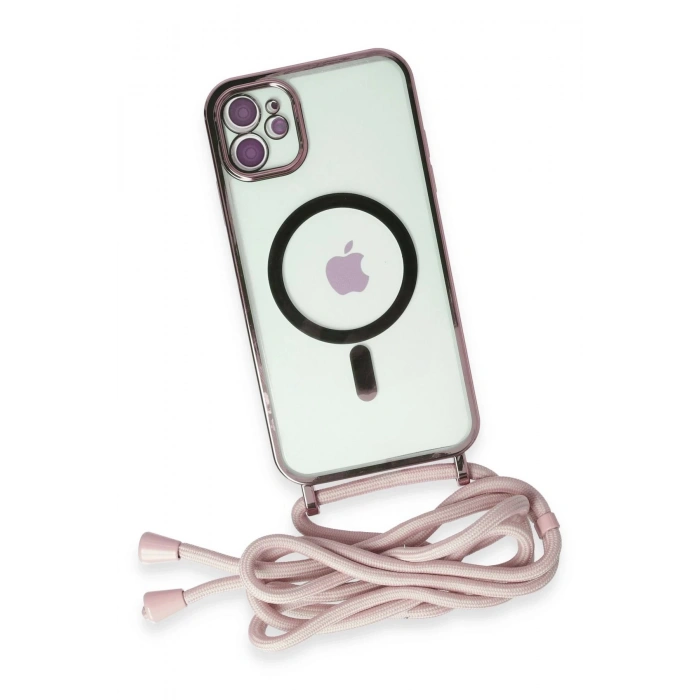 Newface iPhone 12 Kılıf Divo Lazer Askılı Magsafe Kapak - Pembe
