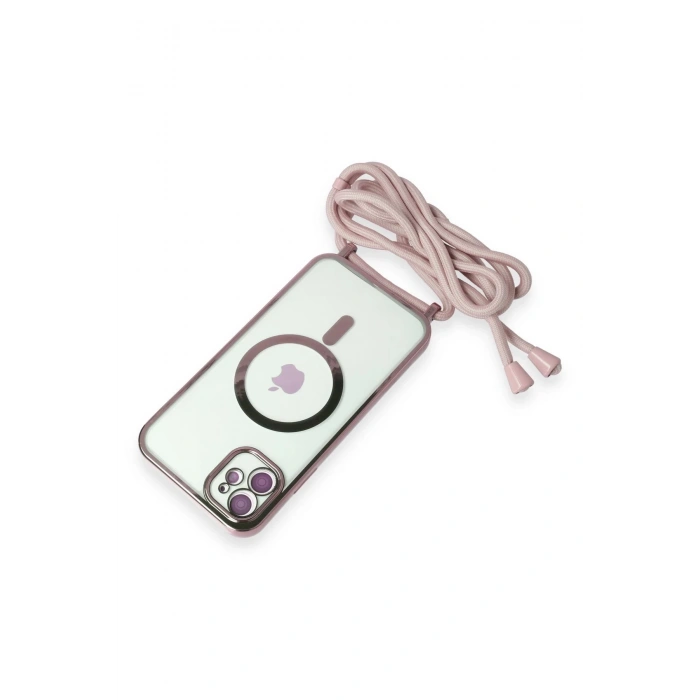 Newface iPhone 12 Kılıf Divo Lazer Askılı Magsafe Kapak - Pembe