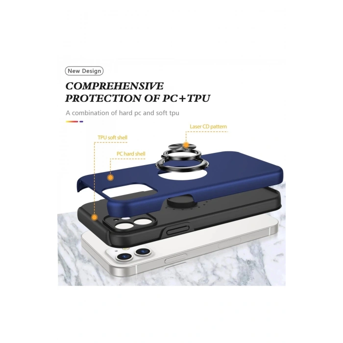Newface iPhone 12 Kılıf Elit Yüzüklü Kapak - Lacivert