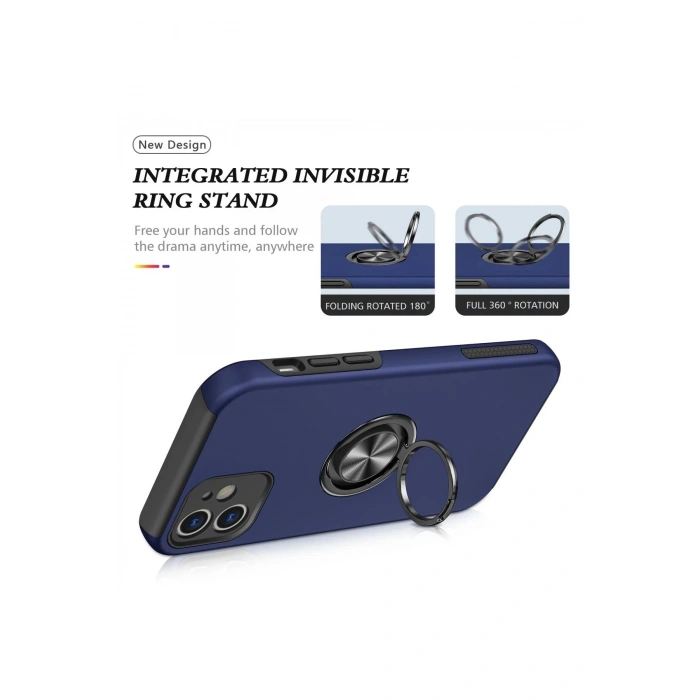 Newface iPhone 12 Kılıf Elit Yüzüklü Kapak - Lacivert