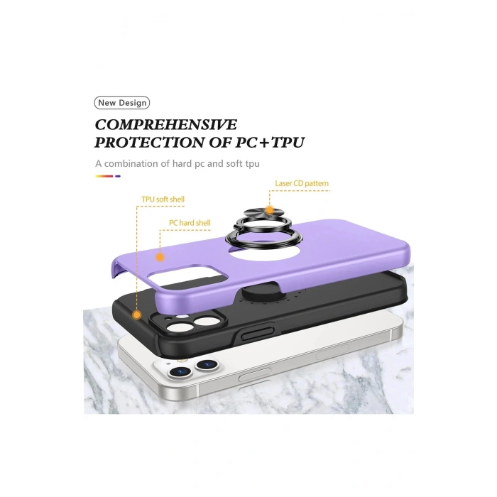 Newface iPhone 12 Kılıf Elit Yüzüklü Kapak - Mor