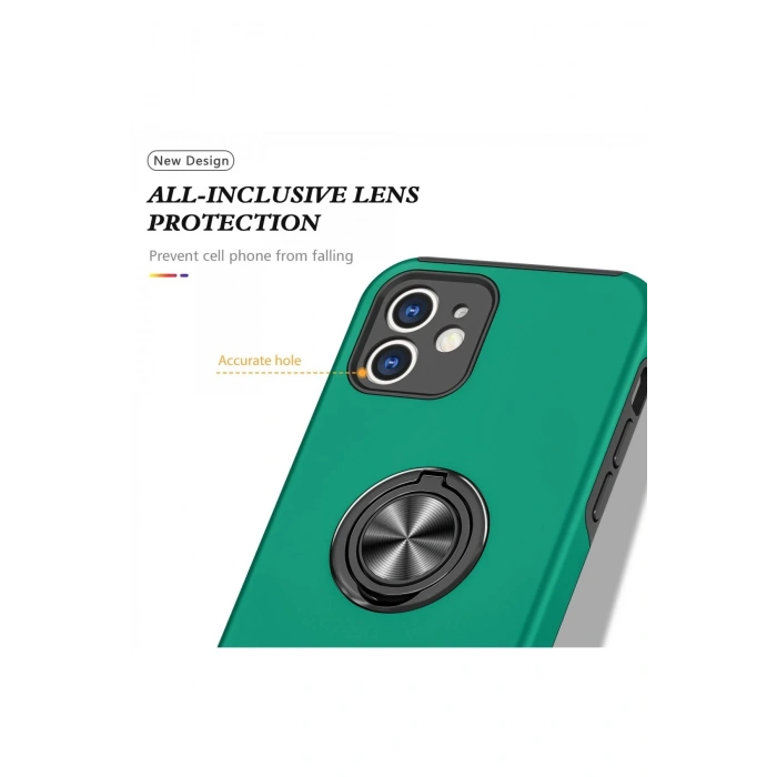Newface iPhone 12 Kılıf Elit Yüzüklü Kapak - Yeşil