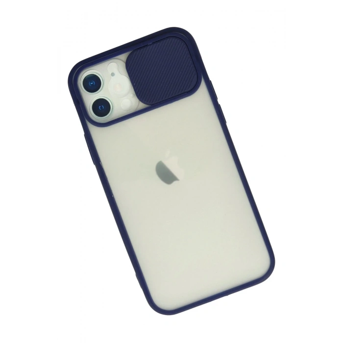 Newface iPhone 12 Kılıf Palm Buzlu Kamera Sürgülü Silikon - Lacivert