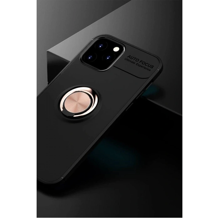 Newface iPhone 12 Kılıf Range Yüzüklü Silikon - Siyah-Gold