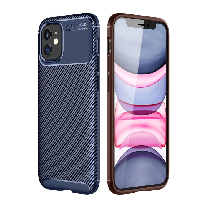 Newface iPhone 12 Mini Kılıf Auto Focus Karbon Kapak - Lacivert