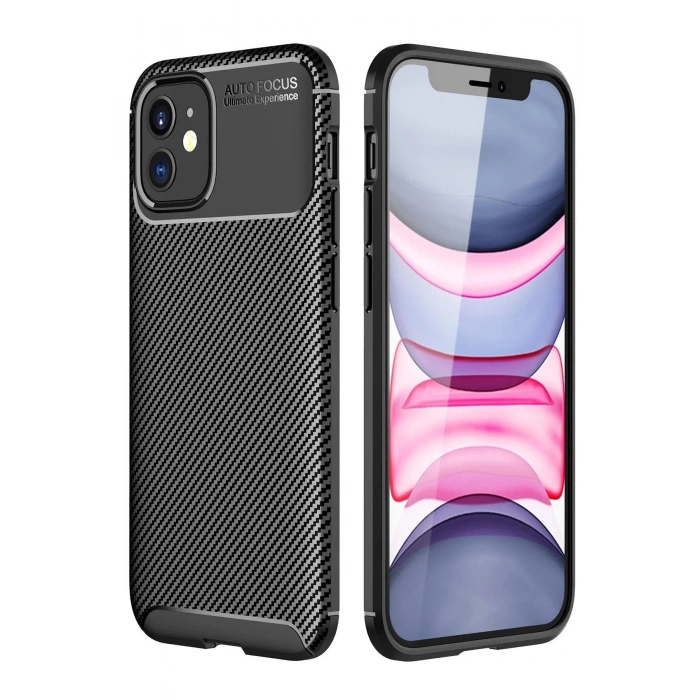 Newface iPhone 12 Mini Kılıf Auto Focus Karbon Kapak - Siyah