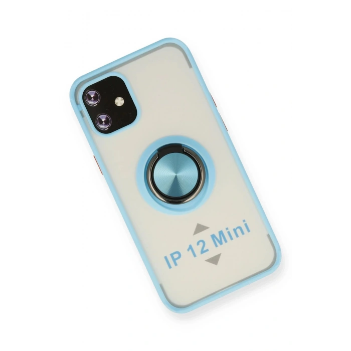 Newface iPhone 12 Mini Kılıf Montreal Yüzüklü Silikon Kapak - Buz Mavi