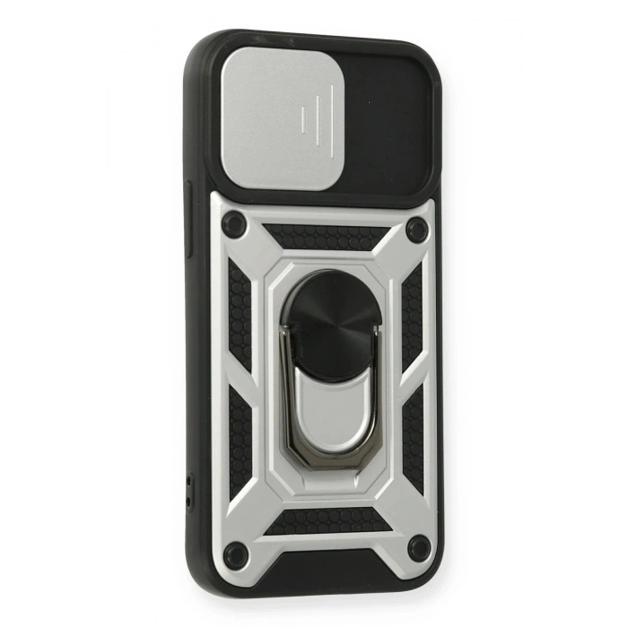 Newface iPhone 12 Mini Kılıf Pars Lens Yüzüklü Silikon - Gümüş