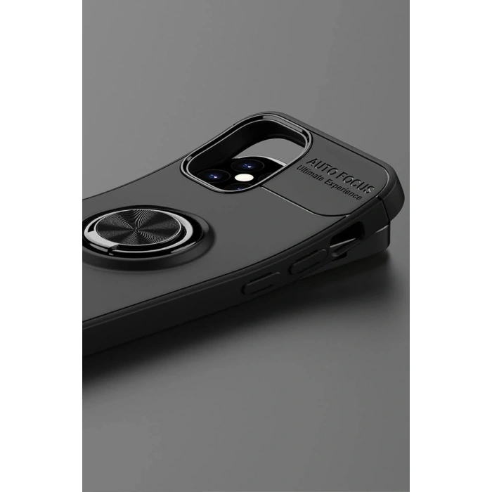 Newface iPhone 12 Mini Kılıf Range Yüzüklü Silikon - Siyah-Kırmızı