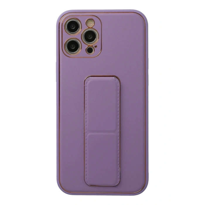 Newface iPhone 12 Pro Kılıf Coco Deri Standlı Kapak - Lila