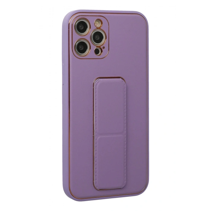 Newface iPhone 12 Pro Kılıf Coco Deri Standlı Kapak - Lila