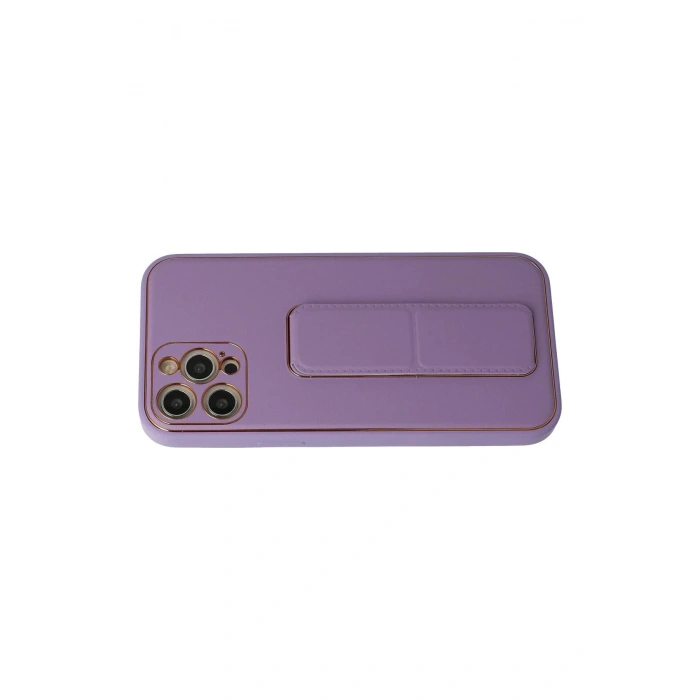 Newface iPhone 12 Pro Kılıf Coco Deri Standlı Kapak - Lila