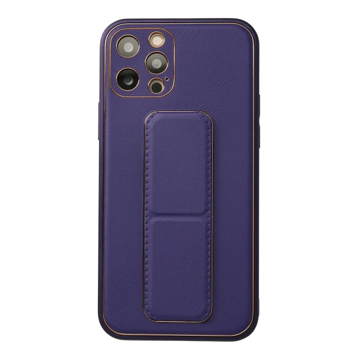 Newface iPhone 12 Pro Kılıf Coco Deri Standlı Kapak - Mor