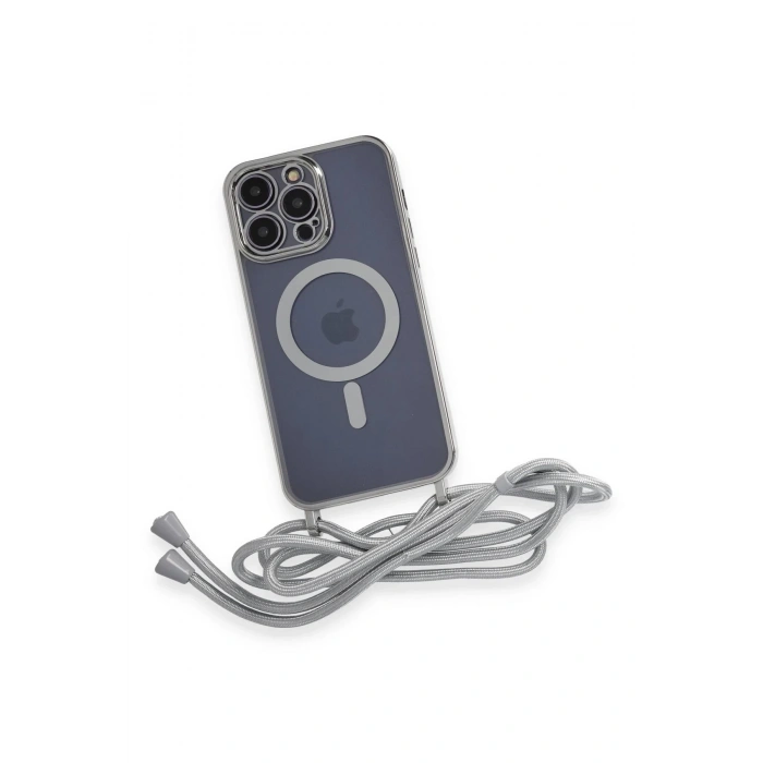 Newface iPhone 12 Pro Kılıf Divo Lazer Askılı Magsafe Kapak - Gümüş