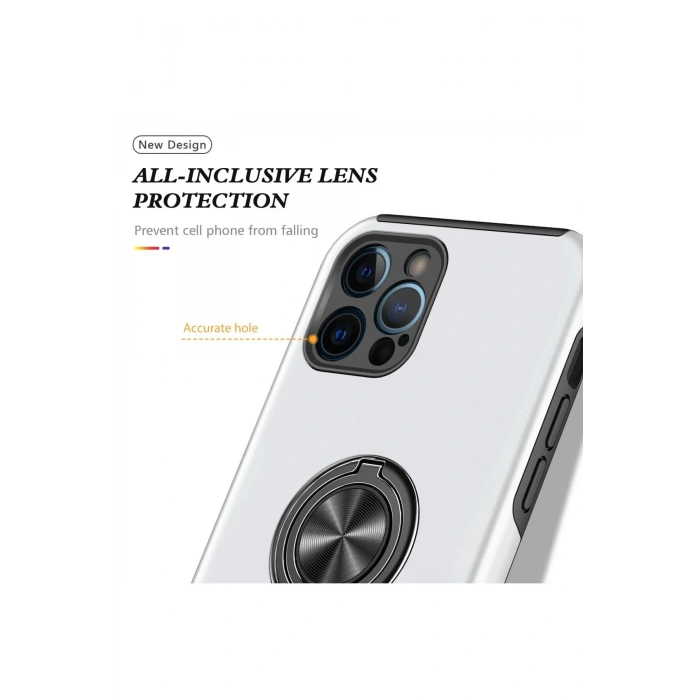 Newface iPhone 12 Pro Kılıf Elit Yüzüklü Kapak - Gümüş