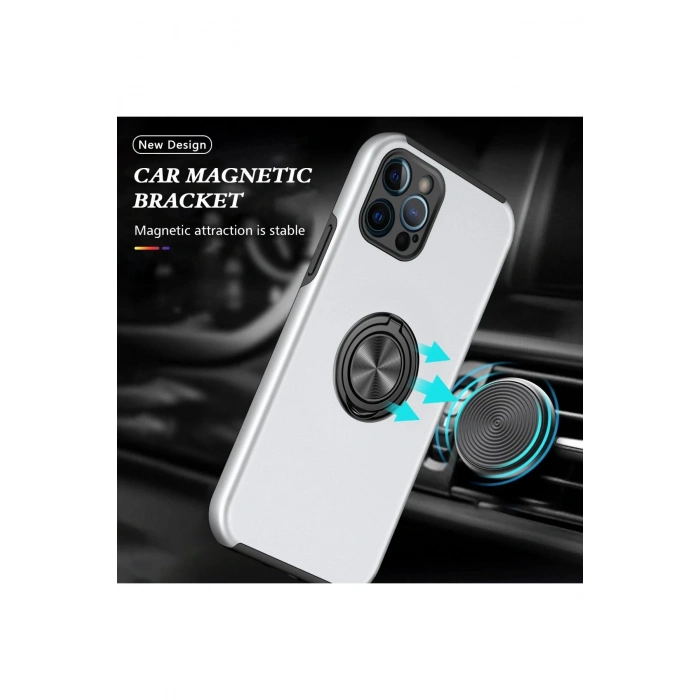 Newface iPhone 12 Pro Kılıf Elit Yüzüklü Kapak - Gümüş