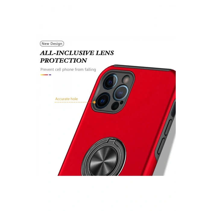 Newface iPhone 12 Pro Kılıf Elit Yüzüklü Kapak - Kırmızı