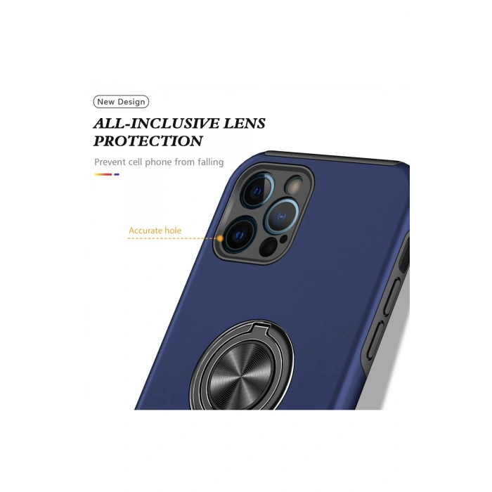 Newface iPhone 12 Pro Kılıf Elit Yüzüklü Kapak - Lacivert