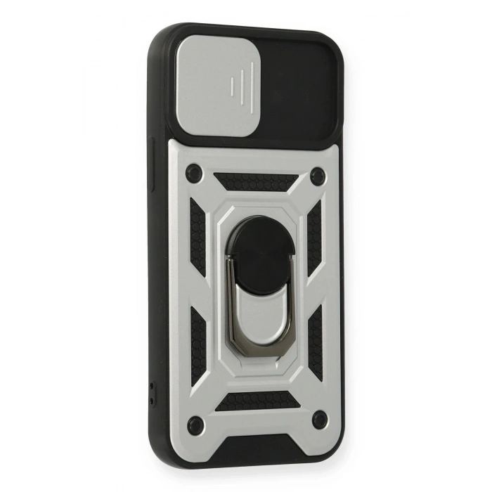 Newface iPhone 12 Pro Kılıf Pars Lens Yüzüklü Silikon - Gümüş