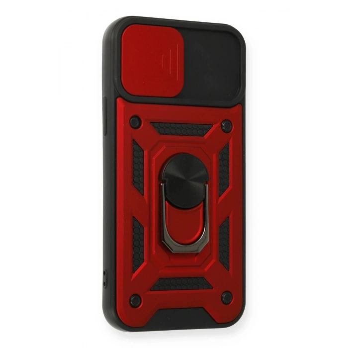 Newface iPhone 12 Pro Kılıf Pars Lens Yüzüklü Silikon - Kırmızı