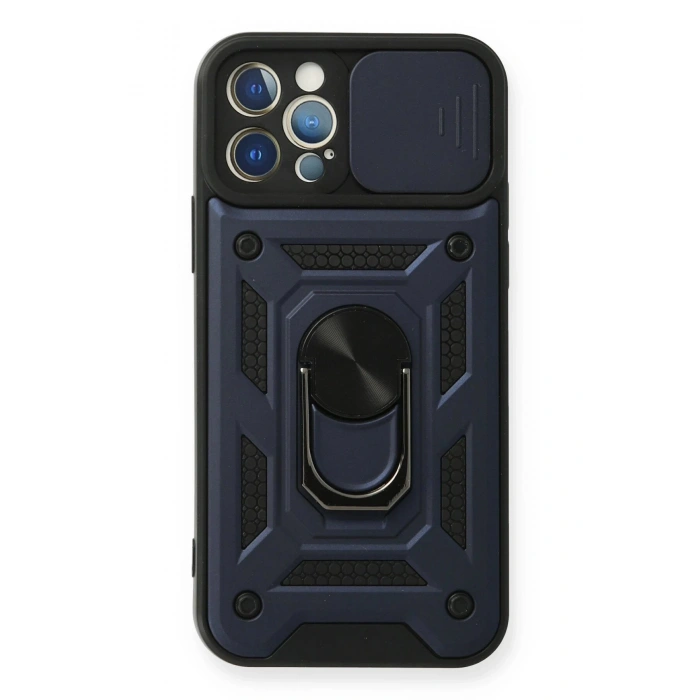 Newface iPhone 12 Pro Kılıf Pars Lens Yüzüklü Silikon - Lacivert