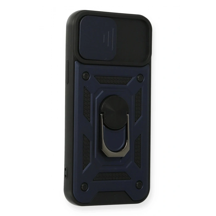 Newface iPhone 12 Pro Kılıf Pars Lens Yüzüklü Silikon - Lacivert