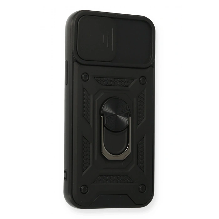 Newface iPhone 12 Pro Kılıf Pars Lens Yüzüklü Silikon - Siyah