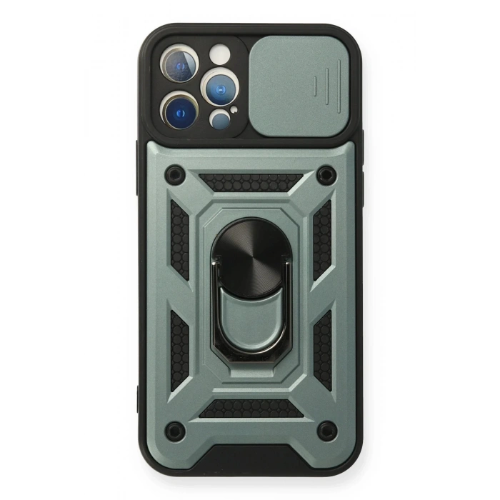 Newface iPhone 12 Pro Kılıf Pars Lens Yüzüklü Silikon - Yeşil