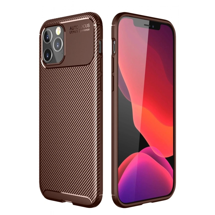 Newface iPhone 12 Pro Max Kılıf Auto Focus Karbon Kapak - Kahverengi