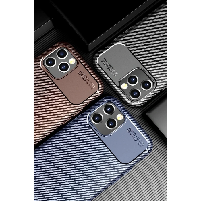 Newface iPhone 12 Pro Max Kılıf Auto Focus Karbon Kapak - Kahverengi