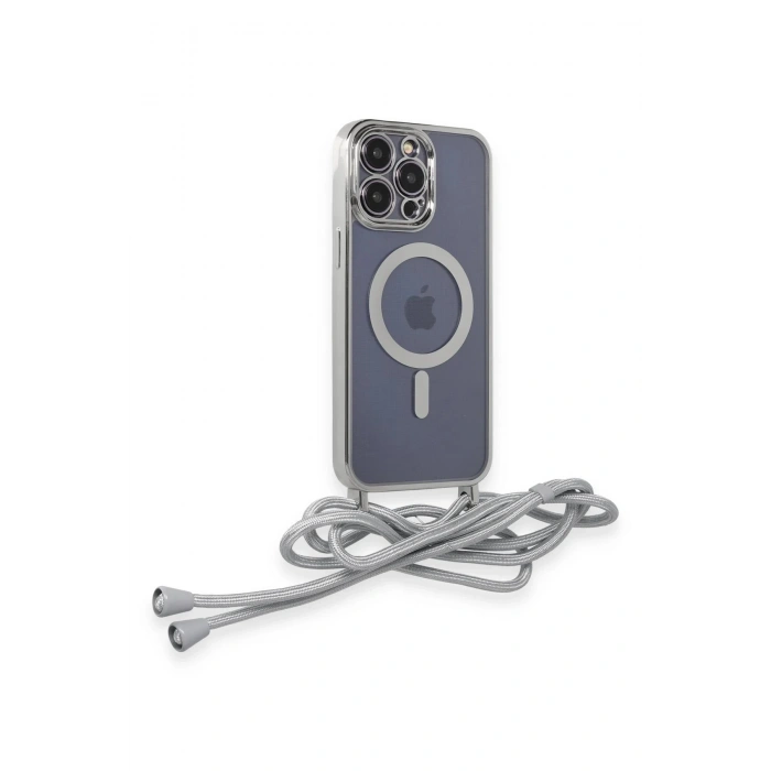 Newface iPhone 12 Pro Max Kılıf Divo Lazer Askılı Magsafe Kapak - Gümüş