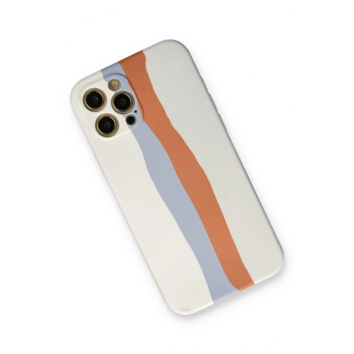 Newface iPhone 12 Pro Max Kılıf Ebruli Lansman Silikon - Beyaz-Turuncu