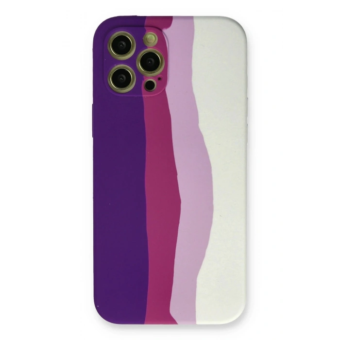 Newface iPhone 12 Pro Max Kılıf Ebruli Lansman Silikon - Mor-Beyaz
