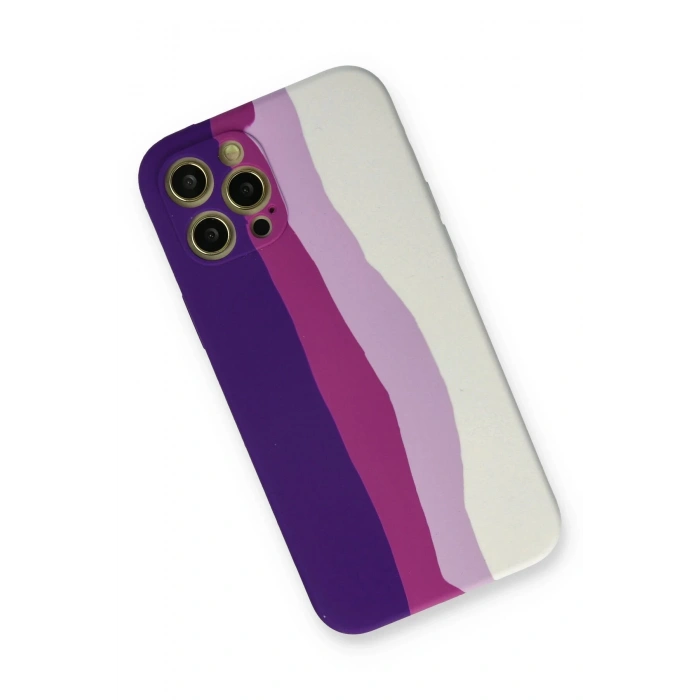 Newface iPhone 12 Pro Max Kılıf Ebruli Lansman Silikon - Mor-Beyaz