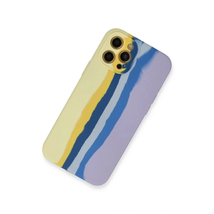 Newface iPhone 12 Pro Max Kılıf Ebruli Lansman Silikon - Sarı-Lila