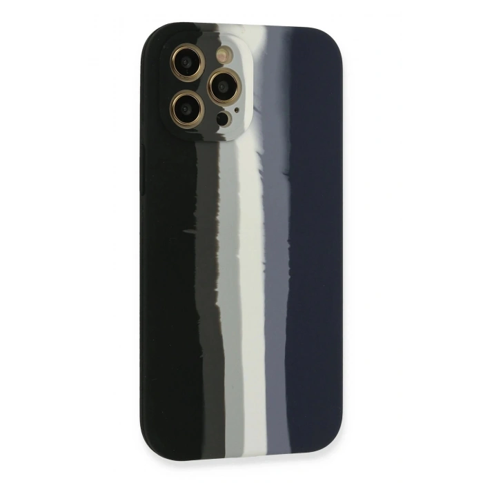 Newface iPhone 12 Pro Max Kılıf Ebruli Lansman Silikon - Siyah-Lacivert