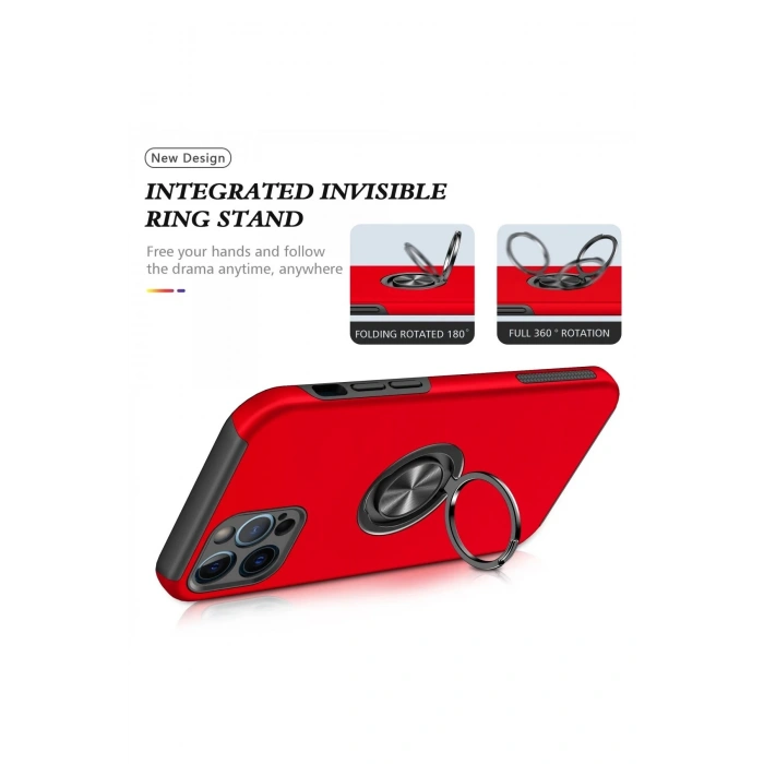 Newface iPhone 12 Pro Max Kılıf Elit Yüzüklü Kapak - Kırmızı