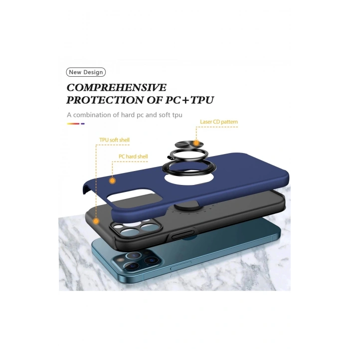 Newface iPhone 12 Pro Max Kılıf Elit Yüzüklü Kapak - Lacivert
