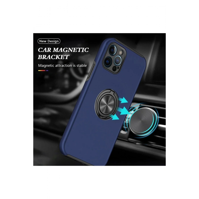 Newface iPhone 12 Pro Max Kılıf Elit Yüzüklü Kapak - Lacivert