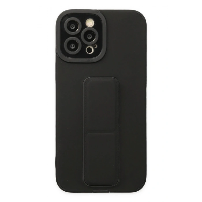 Newface iPhone 12 Pro Max Kılıf Mega Standlı Silikon - Siyah
