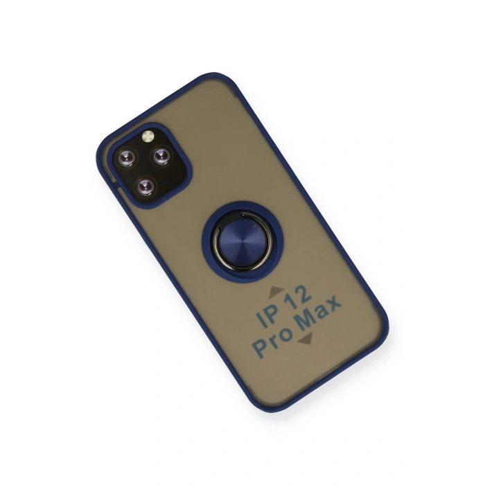 Newface iPhone 12 Pro Max Kılıf Montreal Yüzüklü Silikon Kapak - Lacivert